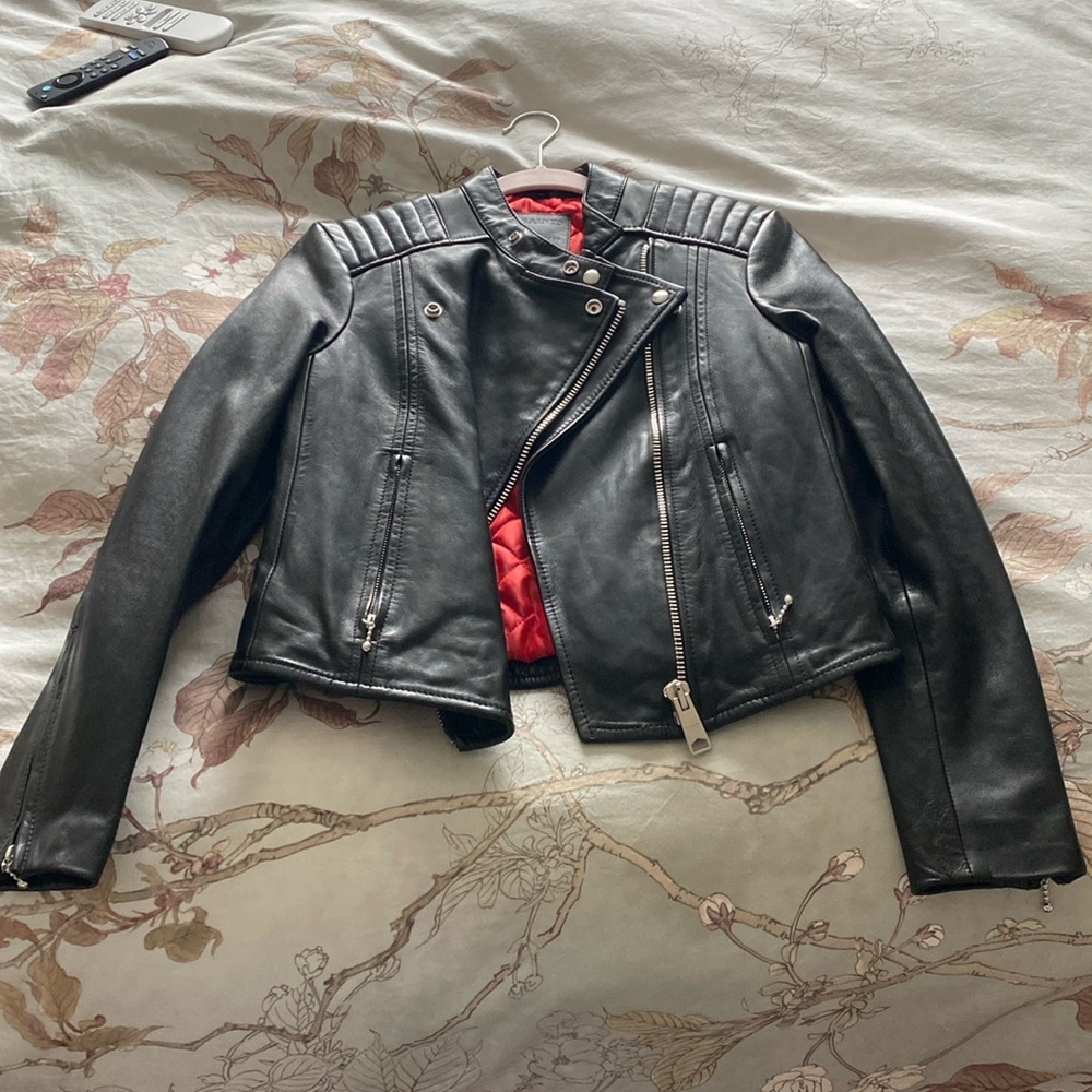 All saints leather jacket with red interior brand new